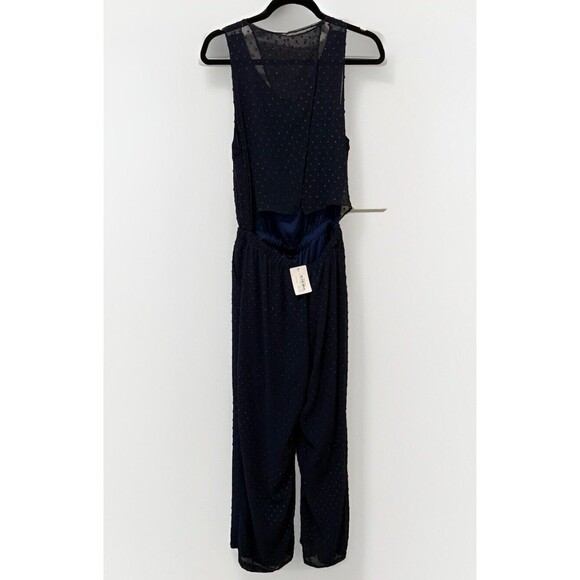 Maison de Papillon Marissa Gold Embellished Jumpsuit Blue Crepe Women's Size‎ M - Picture 2 of 8